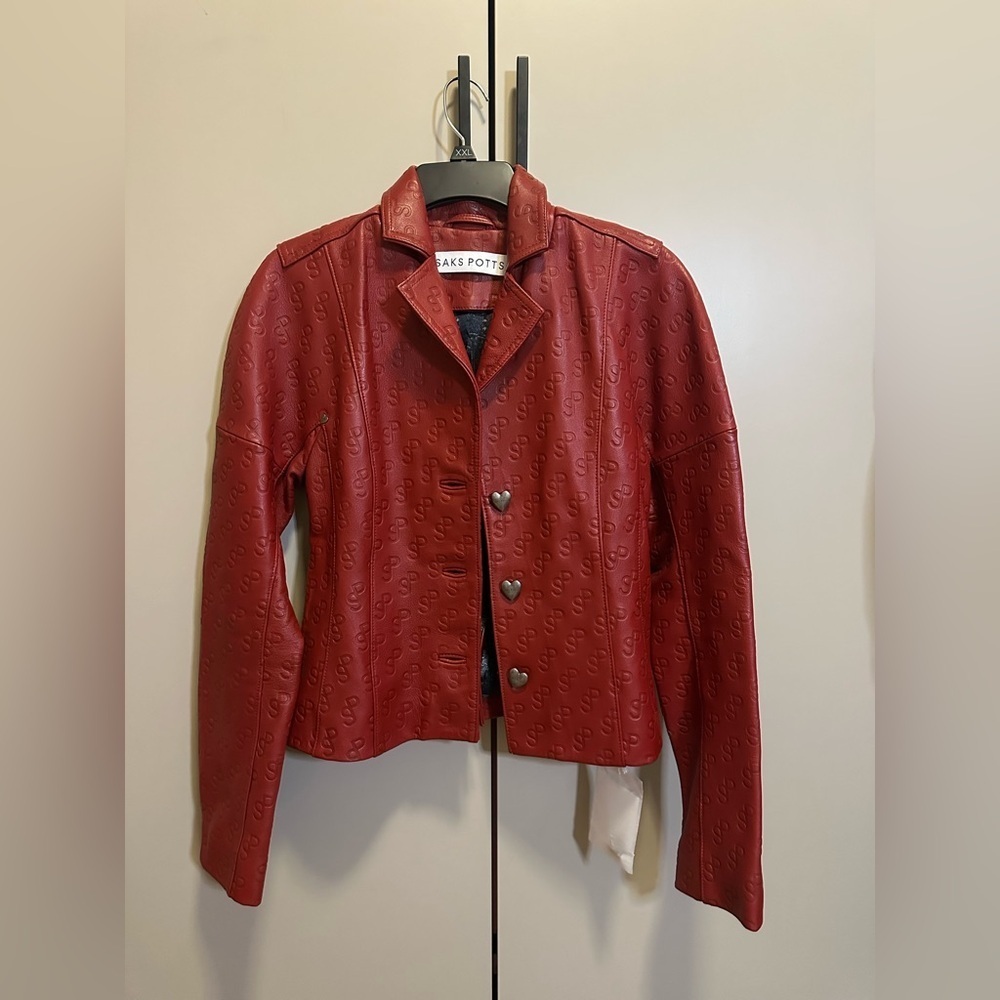 NWT Saks Pots Red Lamb Leather Jacket Size 2 (US Medium)